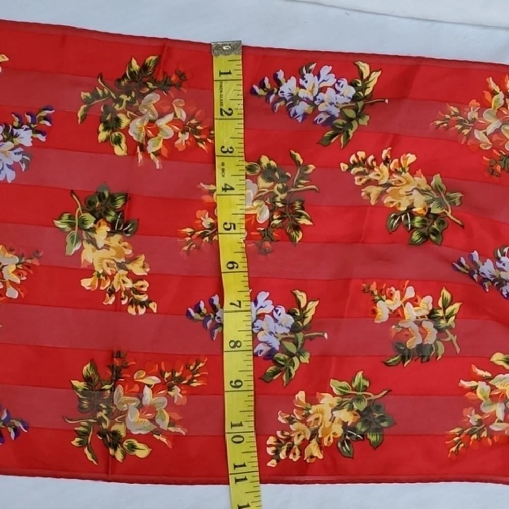 Echo 100% Silk Red Floral Sheer Scarf Vintage Style